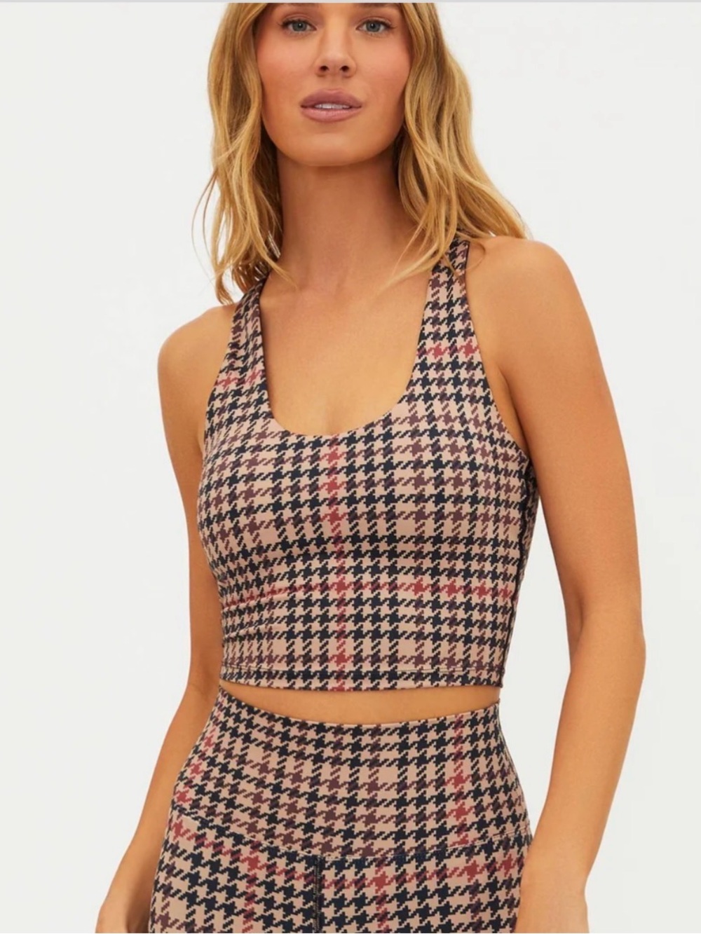 NWOT Beach Riot Houndstooth Scoop Crop Tank in Beige, Black & Brown